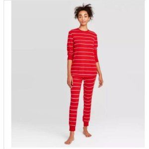 Women's Striped Thermal Pajama Set - Stars Above™ Red S Small